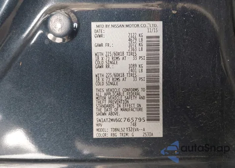 2016 Nissan Rogue Sl из США, поврежденный, VIN 5N1AT2MV6GC765795